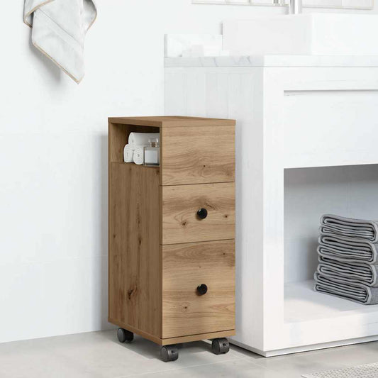 vidaXL Narrow Bathroom Cabinet with Wheels Artisian Oak Engineered Wood