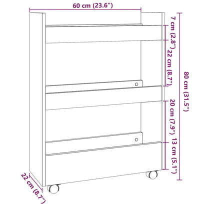 vidaXL Narrow Storage Trolley 3 Tier White Engineered Wood