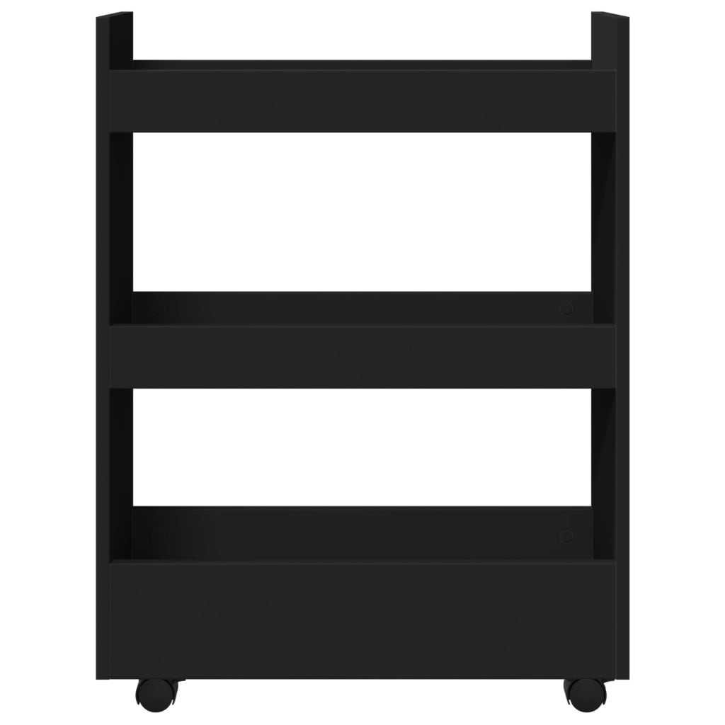 vidaXL Narrow Storage Trolley 3 Tier Black Engineered Wood
