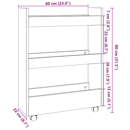 vidaXL Narrow Storage Trolley 3 Tier Black Engineered Wood
