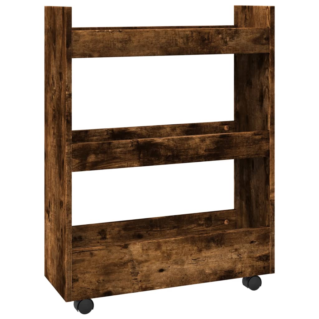 vidaXL Narrow Storage Trolley 3 Tier Smoked Oak Engineered Wood