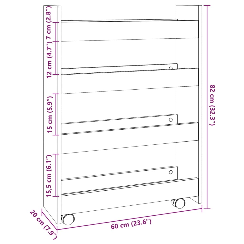 vidaXL Narrow Storage Trolley 4 Tier Grey Sonoma Engineered Wood
