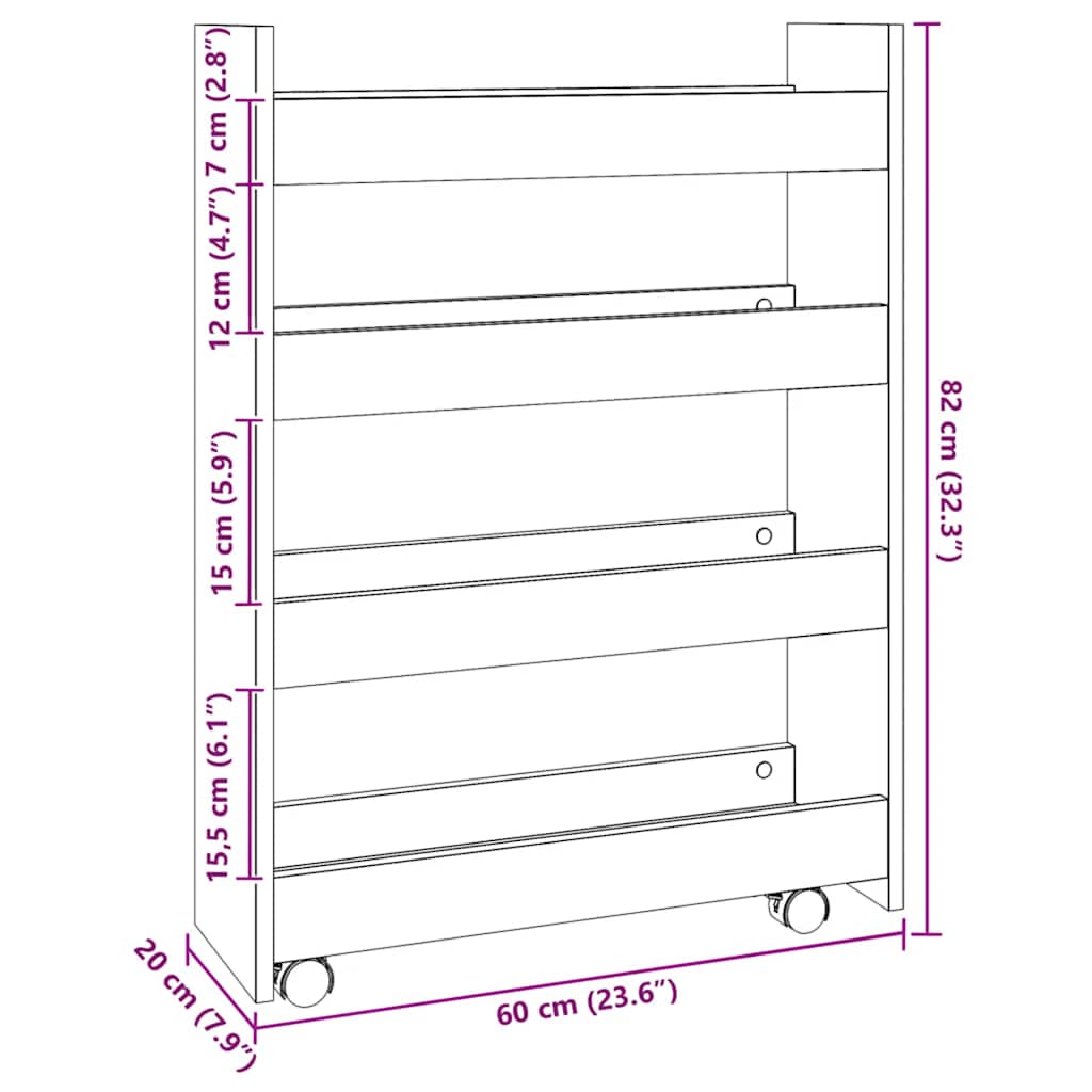 vidaXL Narrow Storage Trolley 4 Tier Artisian Oak Engineered Wood