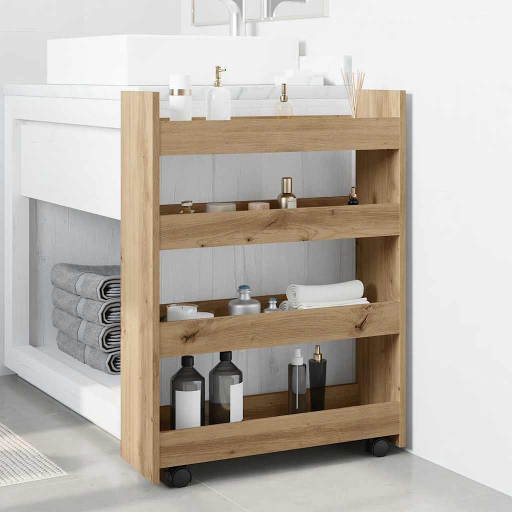 vidaXL Narrow Storage Trolley 4 Tier Artisian Oak Engineered Wood