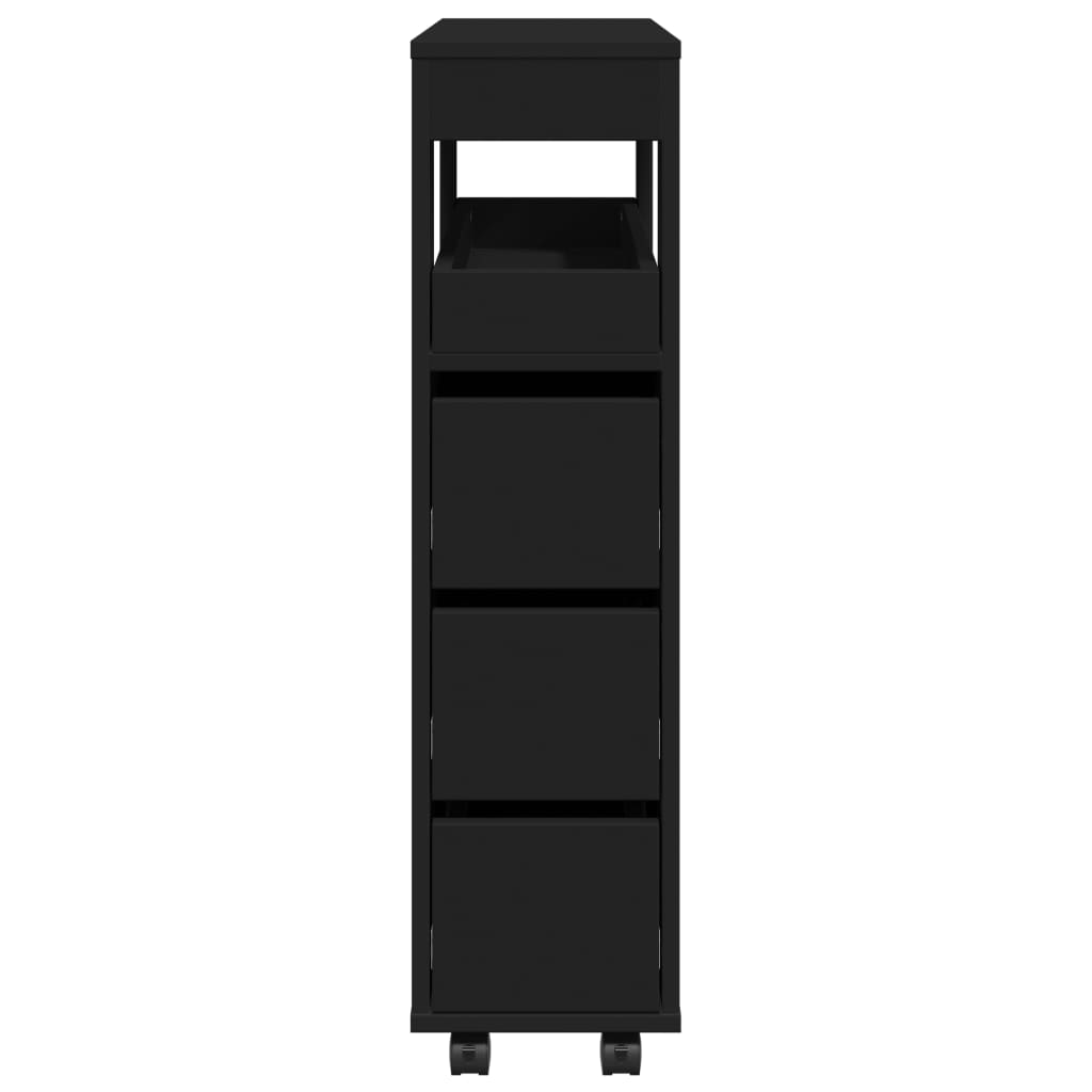 vidaXL Narrow Bathroom Cabinet with Wheels Black Engineered Wood