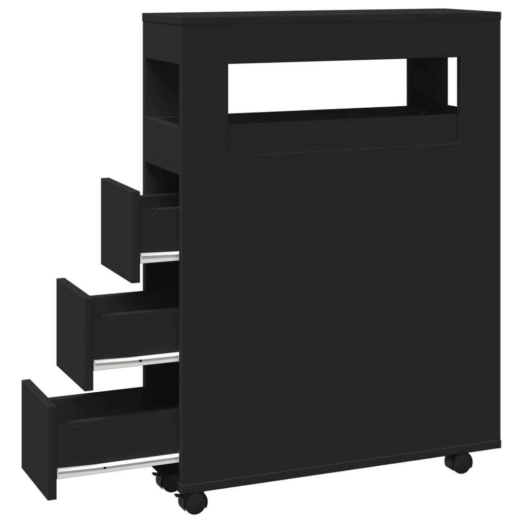 vidaXL Narrow Bathroom Cabinet with Wheels Black Engineered Wood