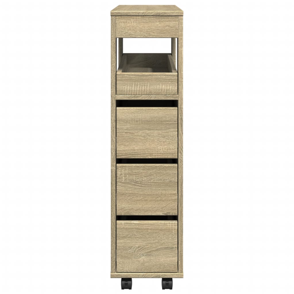 vidaXL Narrow Bathroom Cabinet with Wheels Sonoma Oak Engineered Wood