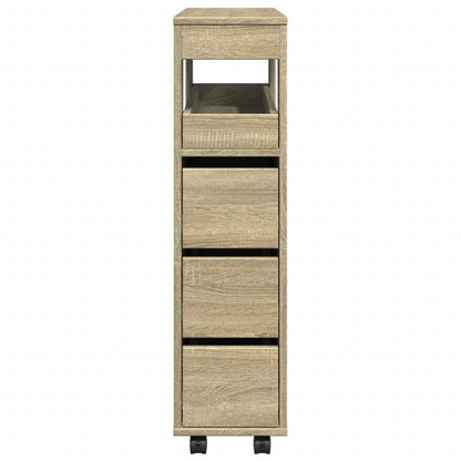 vidaXL Narrow Bathroom Cabinet with Wheels Sonoma Oak Engineered Wood