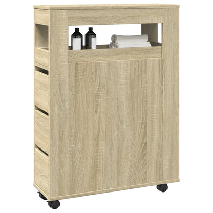 vidaXL Narrow Bathroom Cabinet with Wheels Sonoma Oak Engineered Wood
