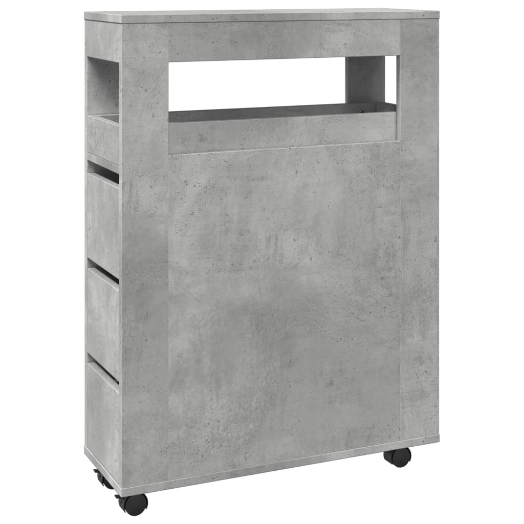 vidaXL Narrow Bathroom Cabinet with Wheels Concrete Grey Engineered Wood