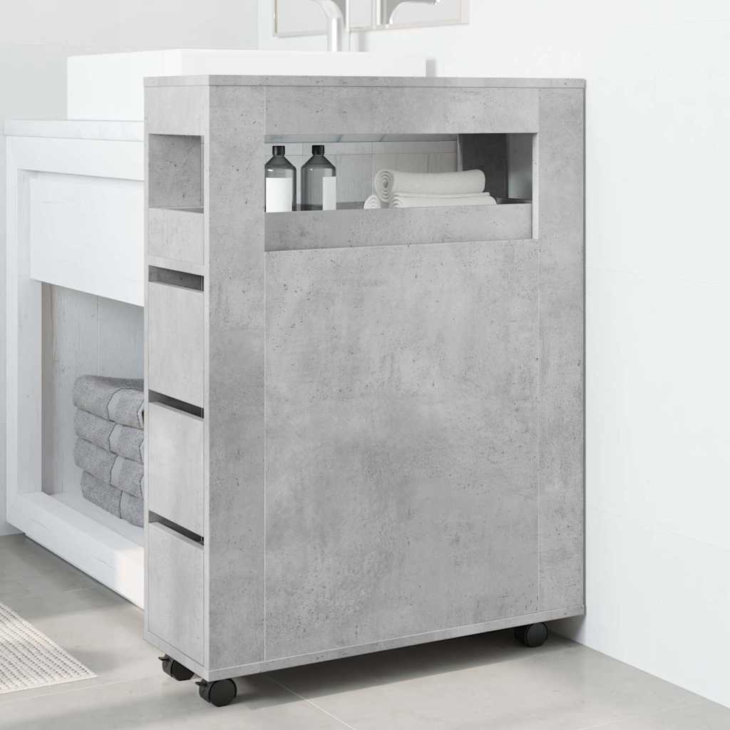 vidaXL Narrow Bathroom Cabinet with Wheels Concrete Grey