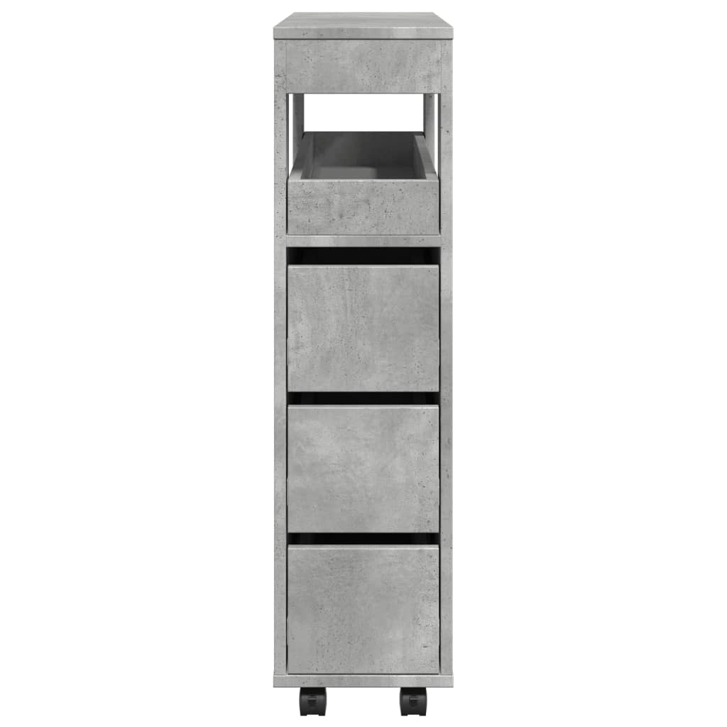 vidaXL Narrow Bathroom Cabinet with Wheels Concrete Grey Engineered Wood