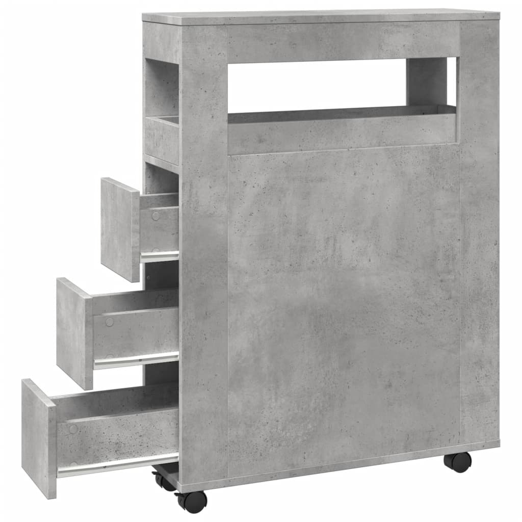 vidaXL Narrow Bathroom Cabinet with Wheels Concrete Grey Engineered Wood