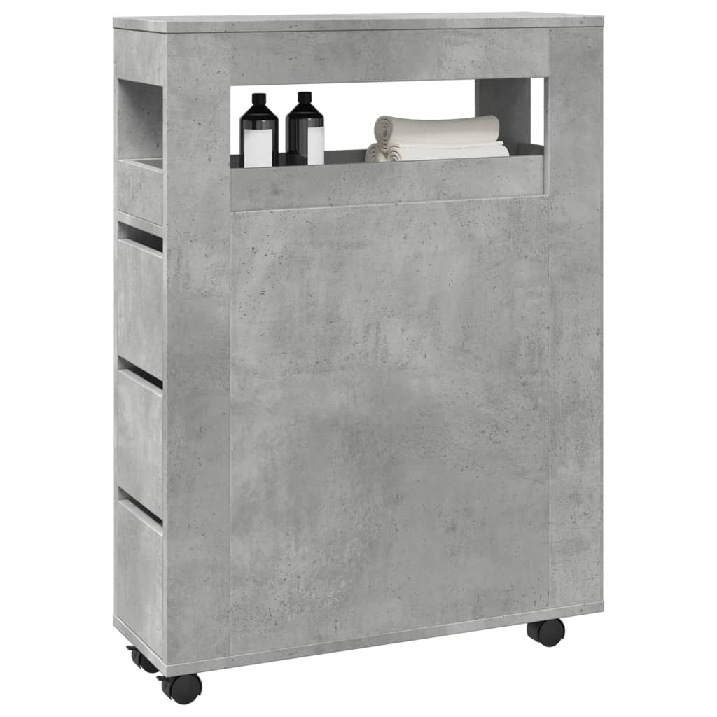 vidaXL Narrow Bathroom Cabinet with Wheels Concrete Grey