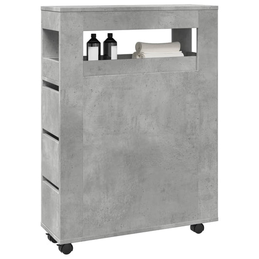 vidaXL Narrow Bathroom Cabinet with Wheels Concrete Grey