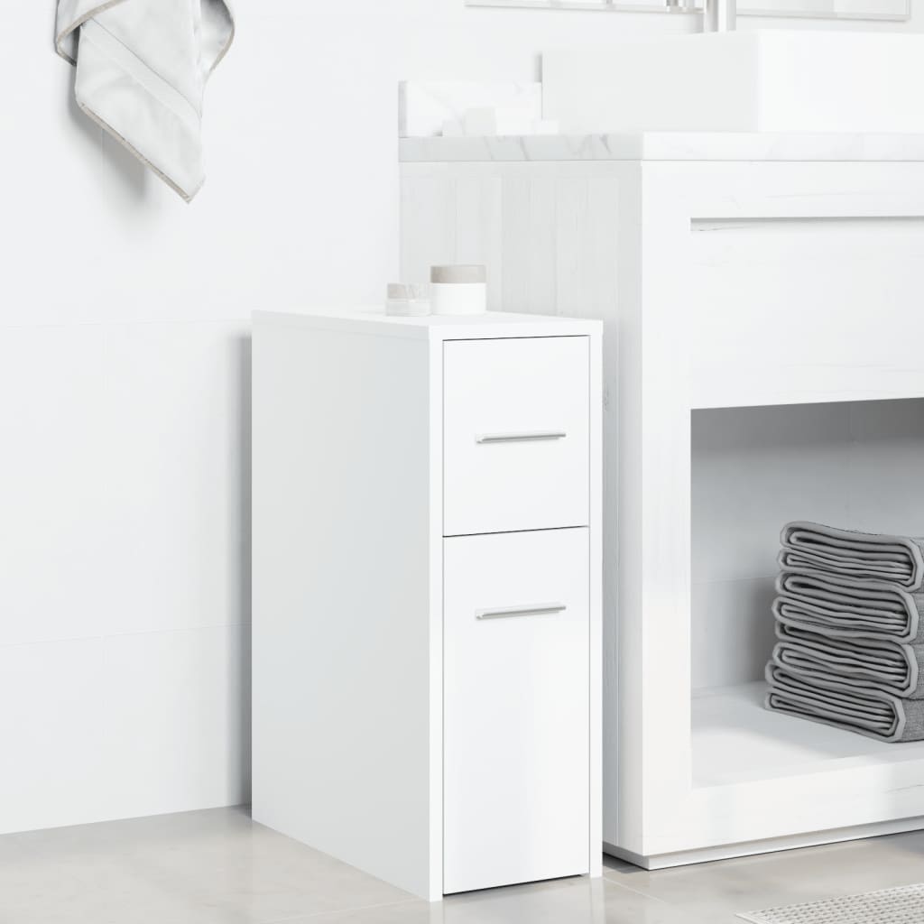 vidaXL Narrow Bathroom Cupboard with Wheels White Engineered Wood