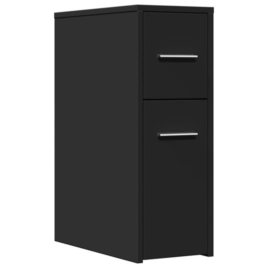 vidaXL Narrow Bathroom Cupboard with Wheels Black Engineered Wood