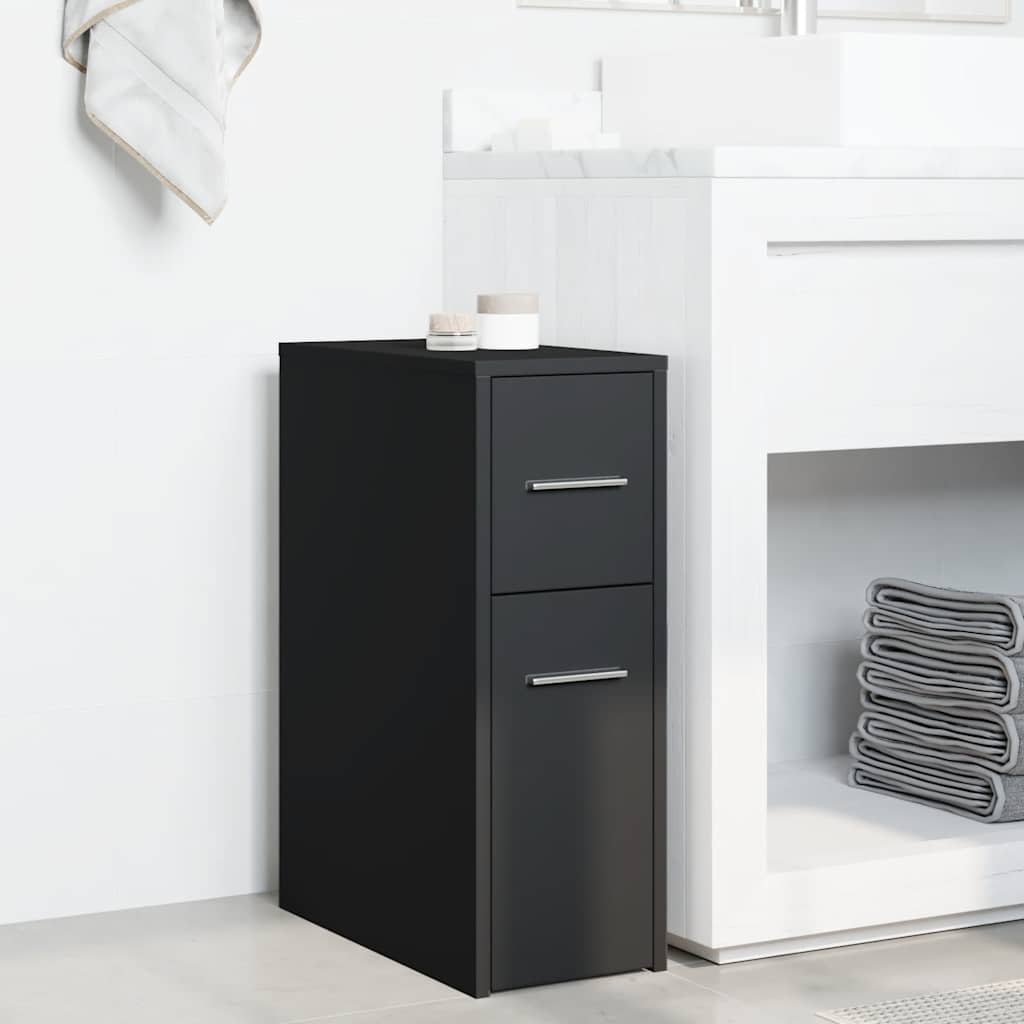 vidaXL Narrow Bathroom Cupboard with Wheels Black Engineered Wood