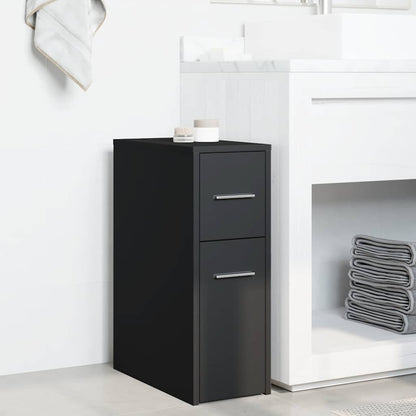 vidaXL Narrow Bathroom Cupboard with Wheels Black Engineered Wood