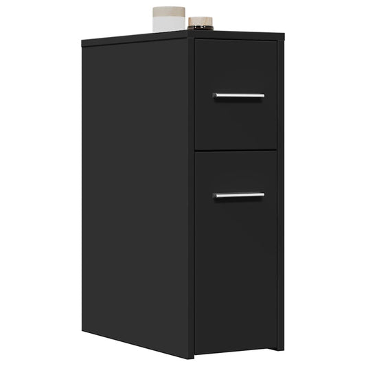 vidaXL Narrow Bathroom Cupboard with Wheels Black Engineered Wood