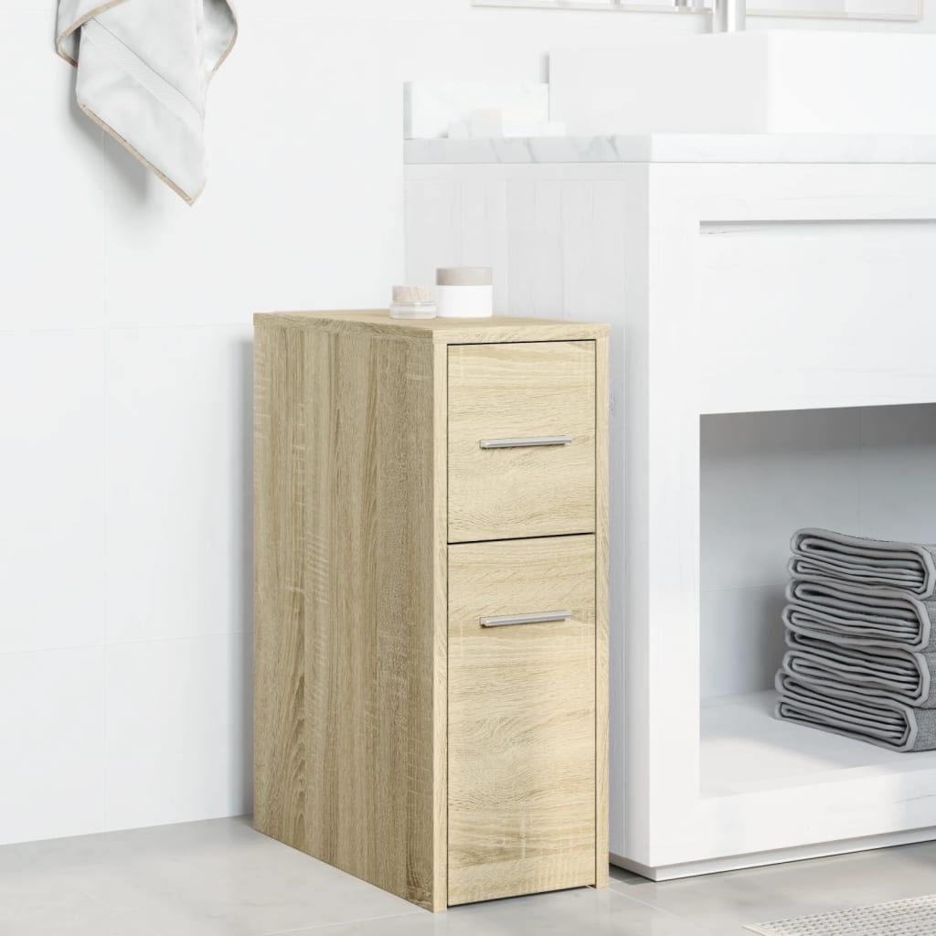 vidaXL Narrow Bathroom Cupboard with Wheels Sonoma Oak Engineered Wood