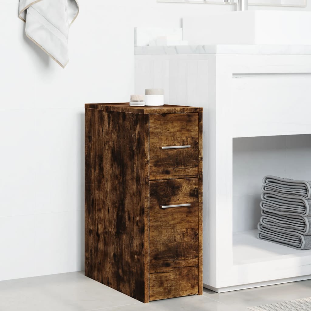 vidaXL Narrow Bathroom Cupboard with Wheels Smoked Oak Engineered Wood