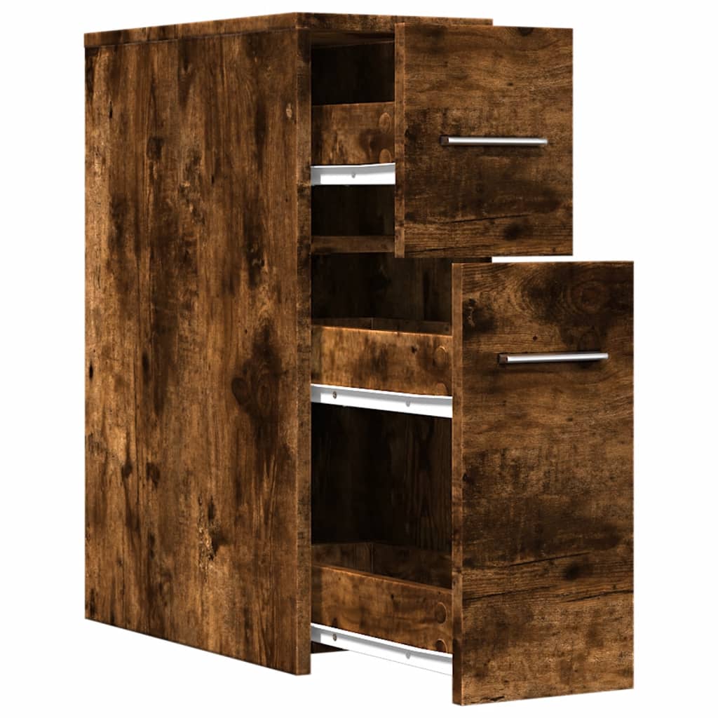 vidaXL Narrow Bathroom Cupboard with Wheels Smoked Oak Engineered Wood
