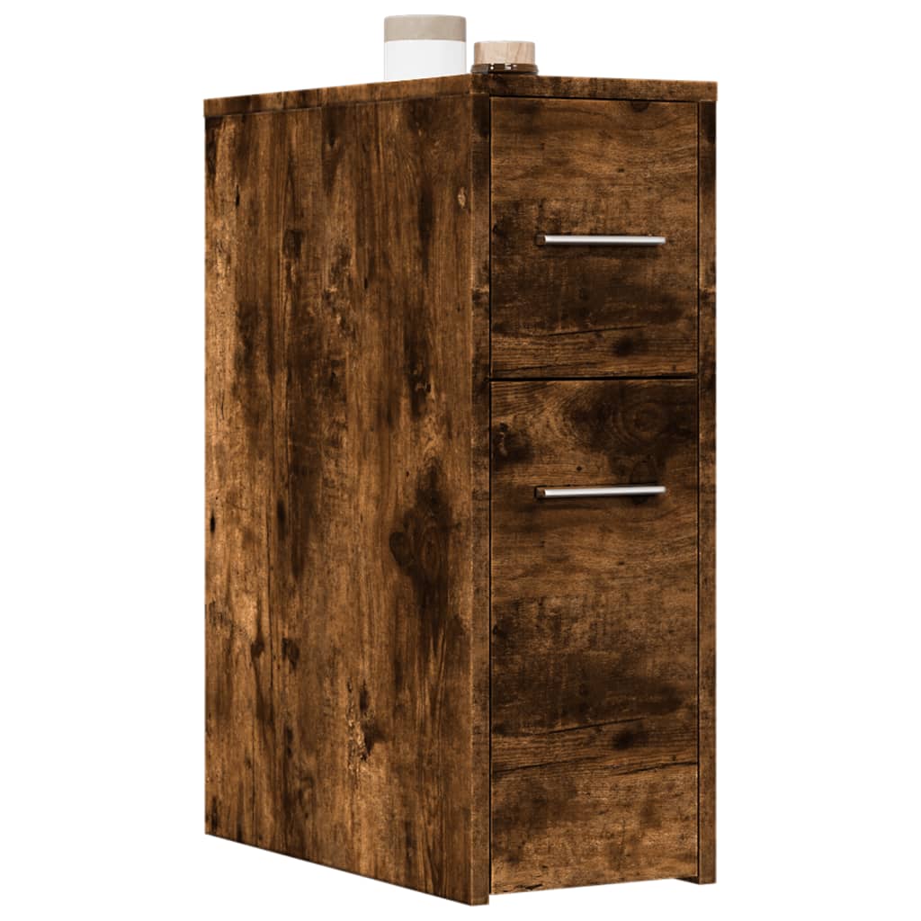 vidaXL Narrow Bathroom Cupboard with Wheels Smoked Oak Engineered Wood
