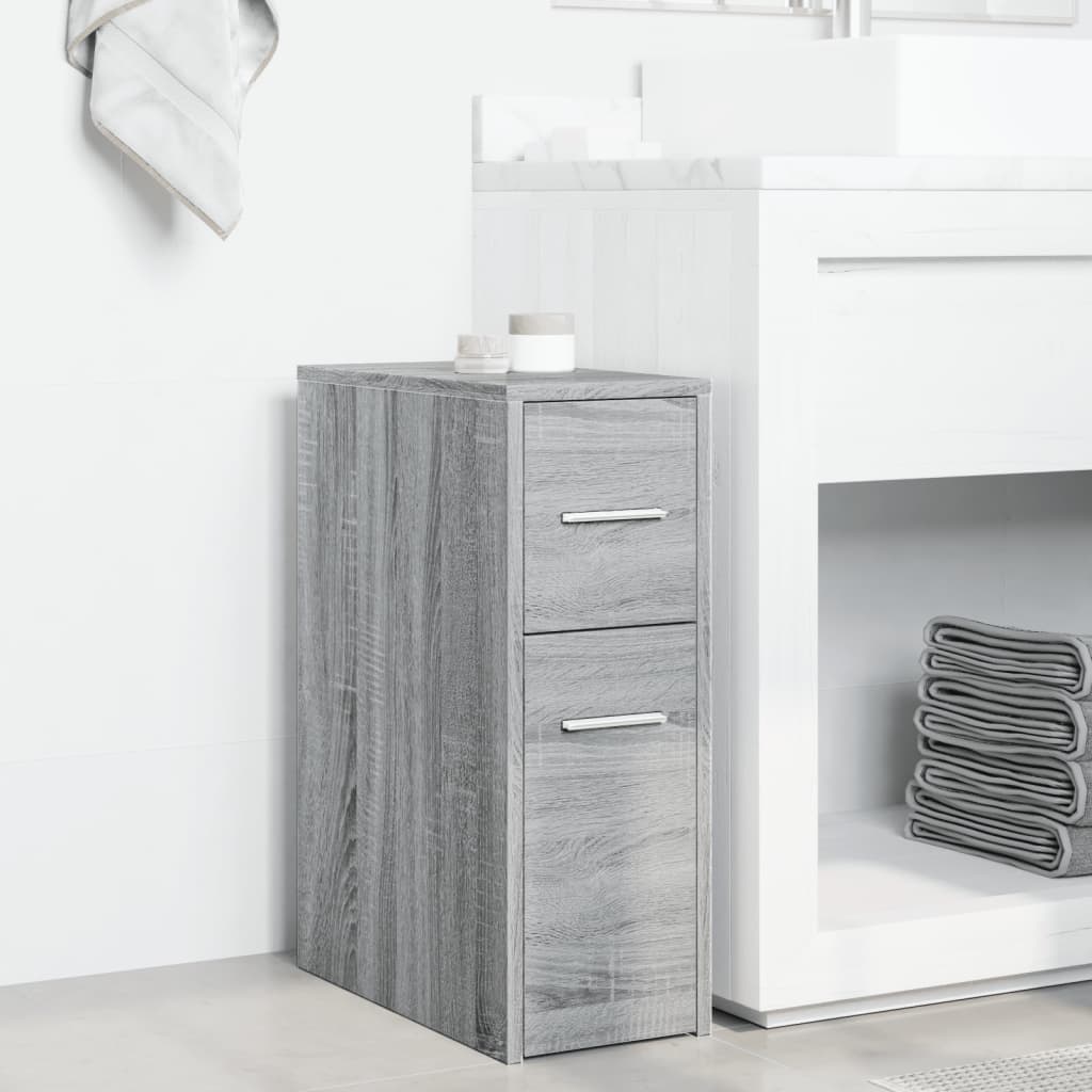 vidaXL Narrow Bathroom Cupboard with Wheels Grey Sonoma Engineered Wood