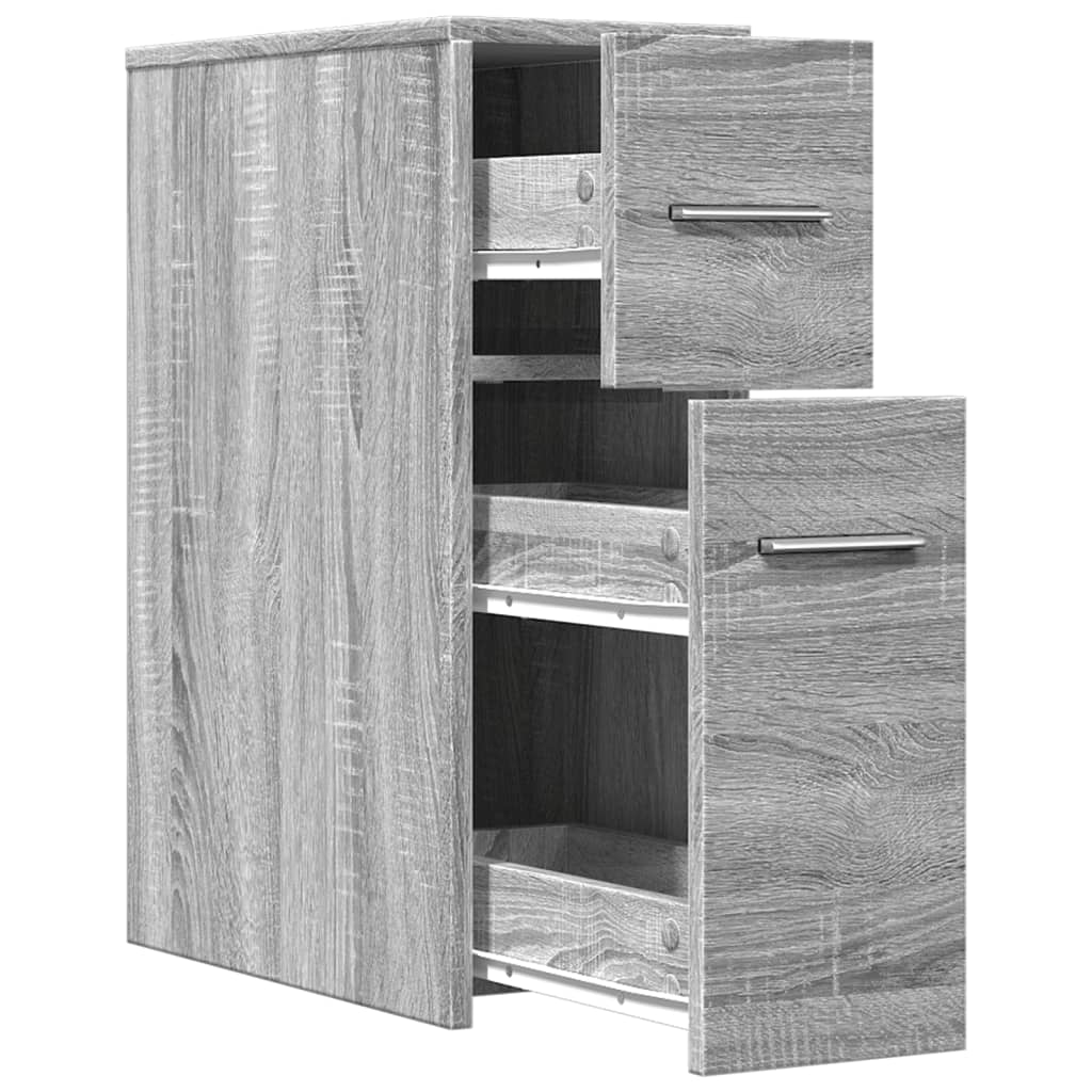 vidaXL Narrow Bathroom Cupboard with Wheels Grey Sonoma