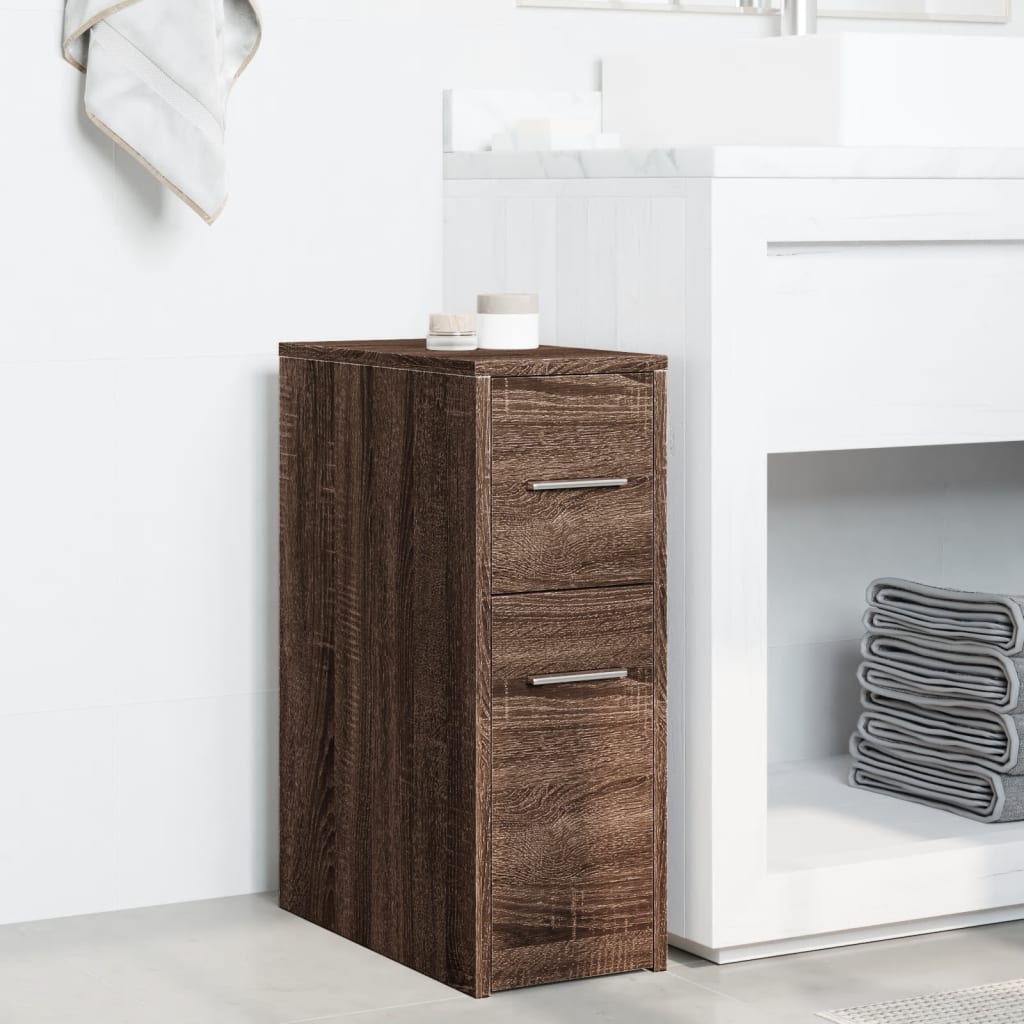 vidaXL Narrow Bathroom Cupboard with Wheels Brown Oak Engineered Wood
