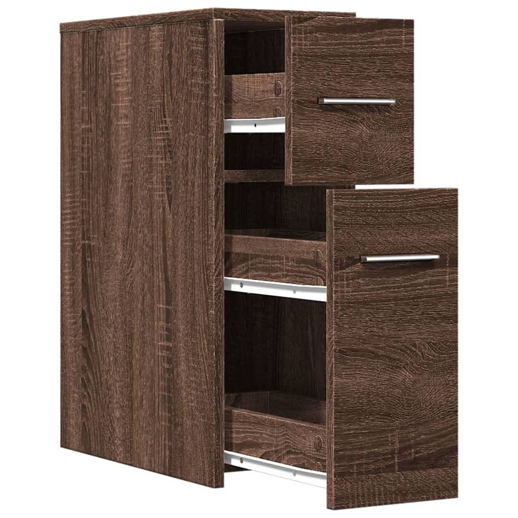 vidaXL Narrow Bathroom Cupboard with Wheels Brown Oak Engineered Wood
