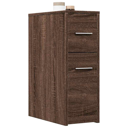 vidaXL Narrow Bathroom Cupboard with Wheels Brown Oak Engineered Wood