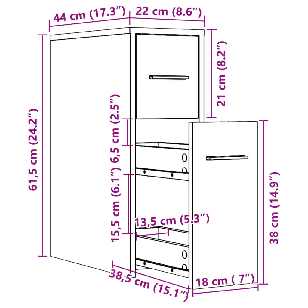 vidaXL Narrow Bathroom Cupboard with Wheels Old Wood Engineered Wood