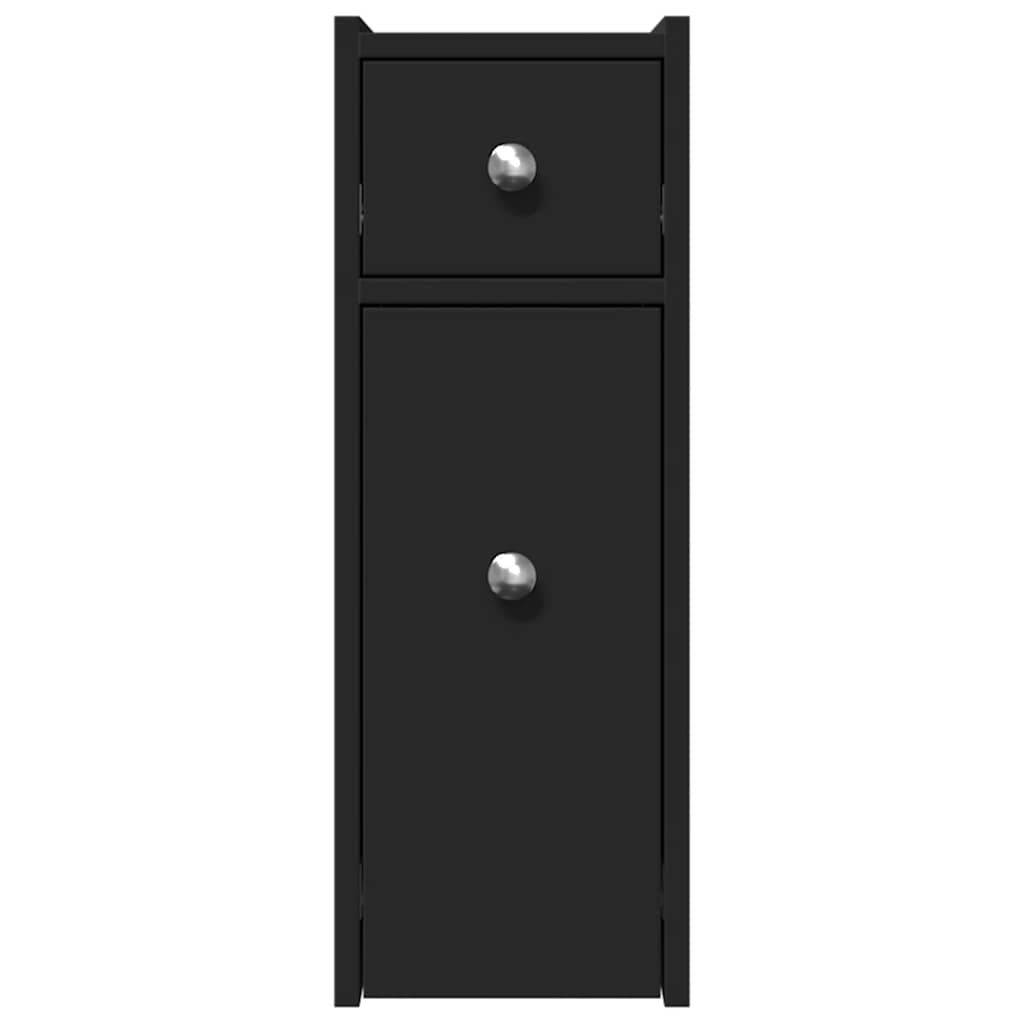 vidaXL Narrow Bathroom Cupboard with Wheels Black Engineered Wood