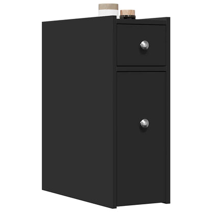vidaXL Narrow Bathroom Cupboard with Wheels Black Engineered Wood