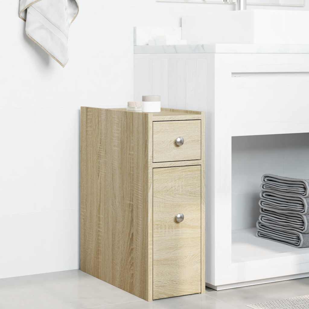 vidaXL Narrow Bathroom Cupboard with Wheels Sonoma Oak Engineered Wood