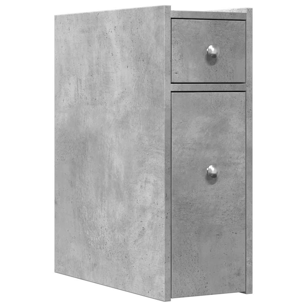 vidaXL Narrow Bathroom Cupboard with Wheels Concrete Grey Engineered Wood