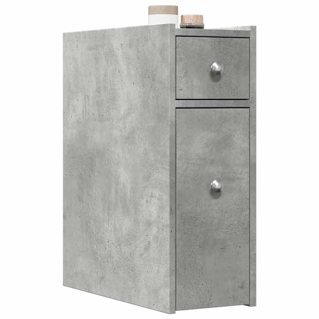 vidaXL Narrow Bathroom Cupboard with Wheels Concrete Grey Engineered Wood