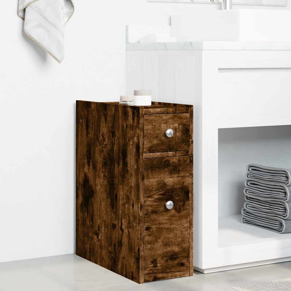 vidaXL Narrow Bathroom Cupboard with Wheels Smoked Oak Engineered Wood
