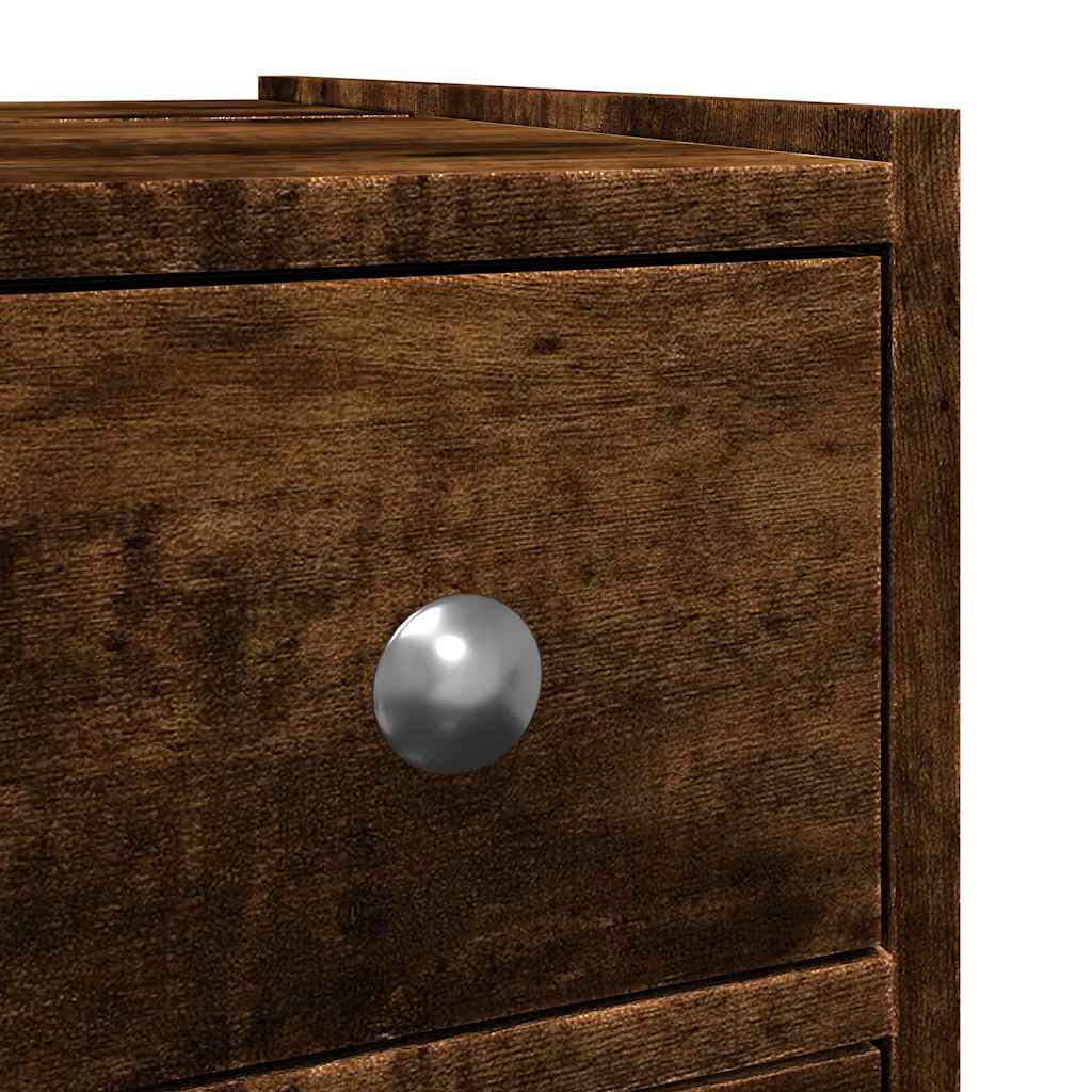 vidaXL Narrow Bathroom Cupboard with Wheels Smoked Oak Engineered Wood