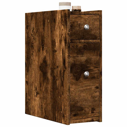 vidaXL Narrow Bathroom Cupboard with Wheels Smoked Oak Engineered Wood