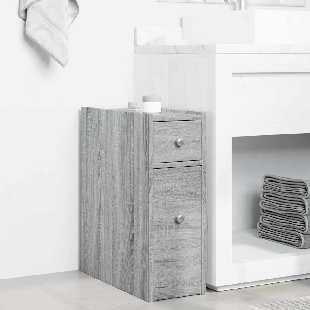 vidaXL Narrow Bathroom Cupboard with Wheels Grey Sonoma Engineered Wood
