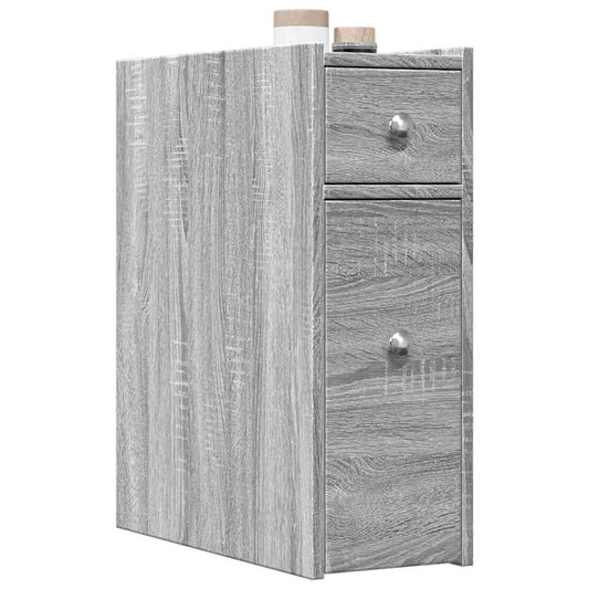 vidaXL Narrow Bathroom Cupboard with Wheels Grey Sonoma Engineered Wood