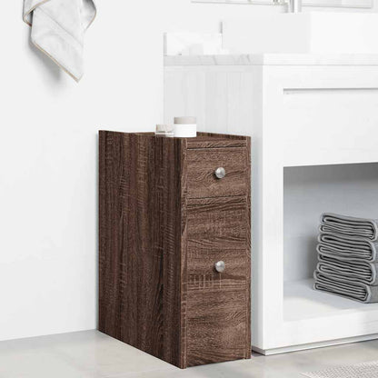 vidaXL Narrow Bathroom Cupboard with Wheels Brown Oak Engineered Wood