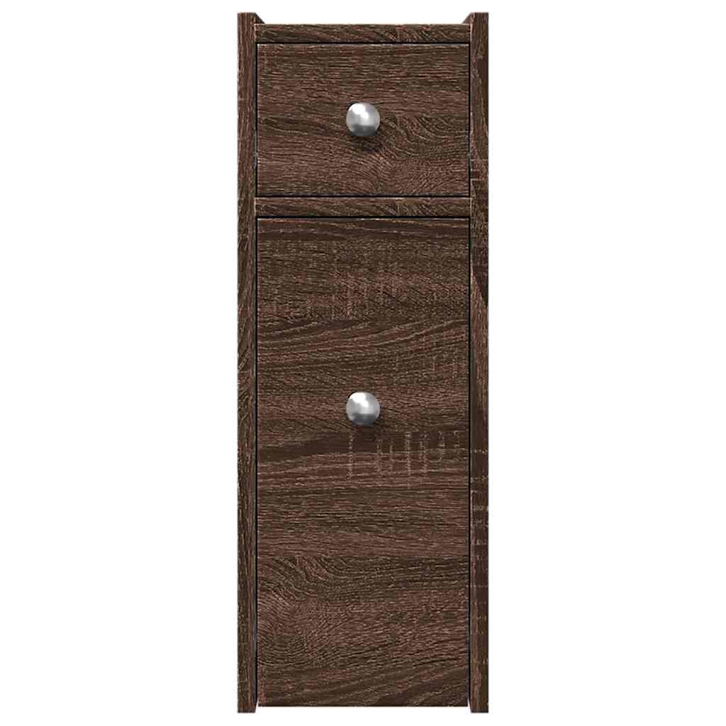 vidaXL Narrow Bathroom Cupboard with Wheels Brown Oak Engineered Wood