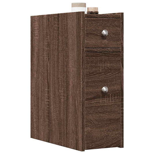 vidaXL Narrow Bathroom Cupboard with Wheels Brown Oak Engineered Wood