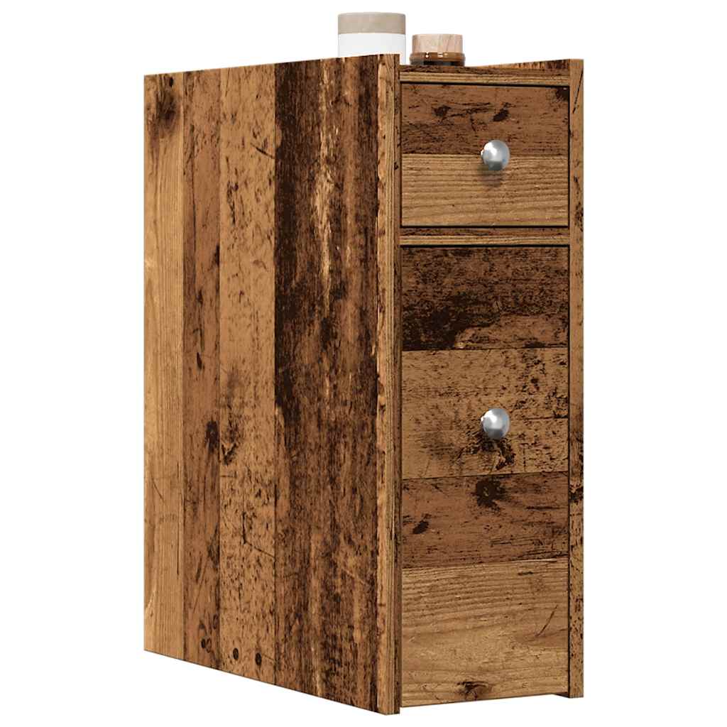vidaXL Narrow Bathroom Cupboard with Wheels Old Wood Engineered Wood