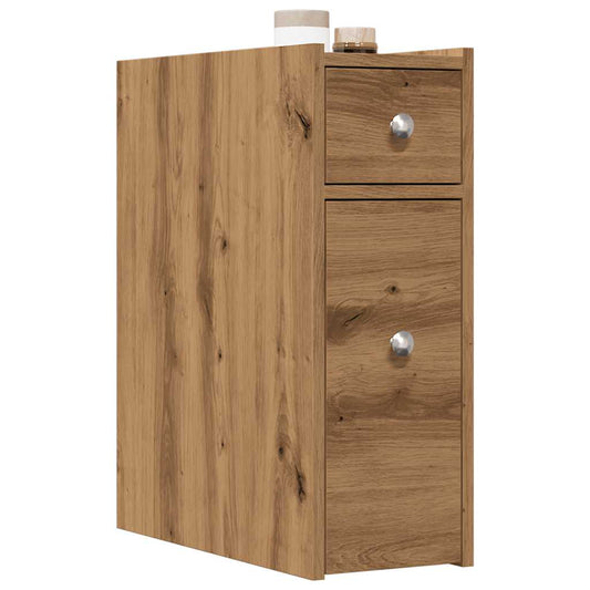 vidaXL Narrow Bathroom Cupboard with Wheels Artisian Oak Engineered Wood