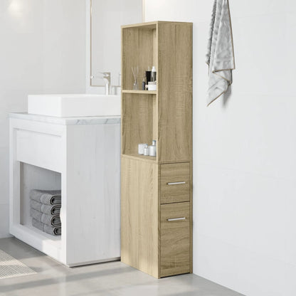 vidaXL Narrow Bathroom Cupboard with Wheels Sonoma Oak Engineered Wood